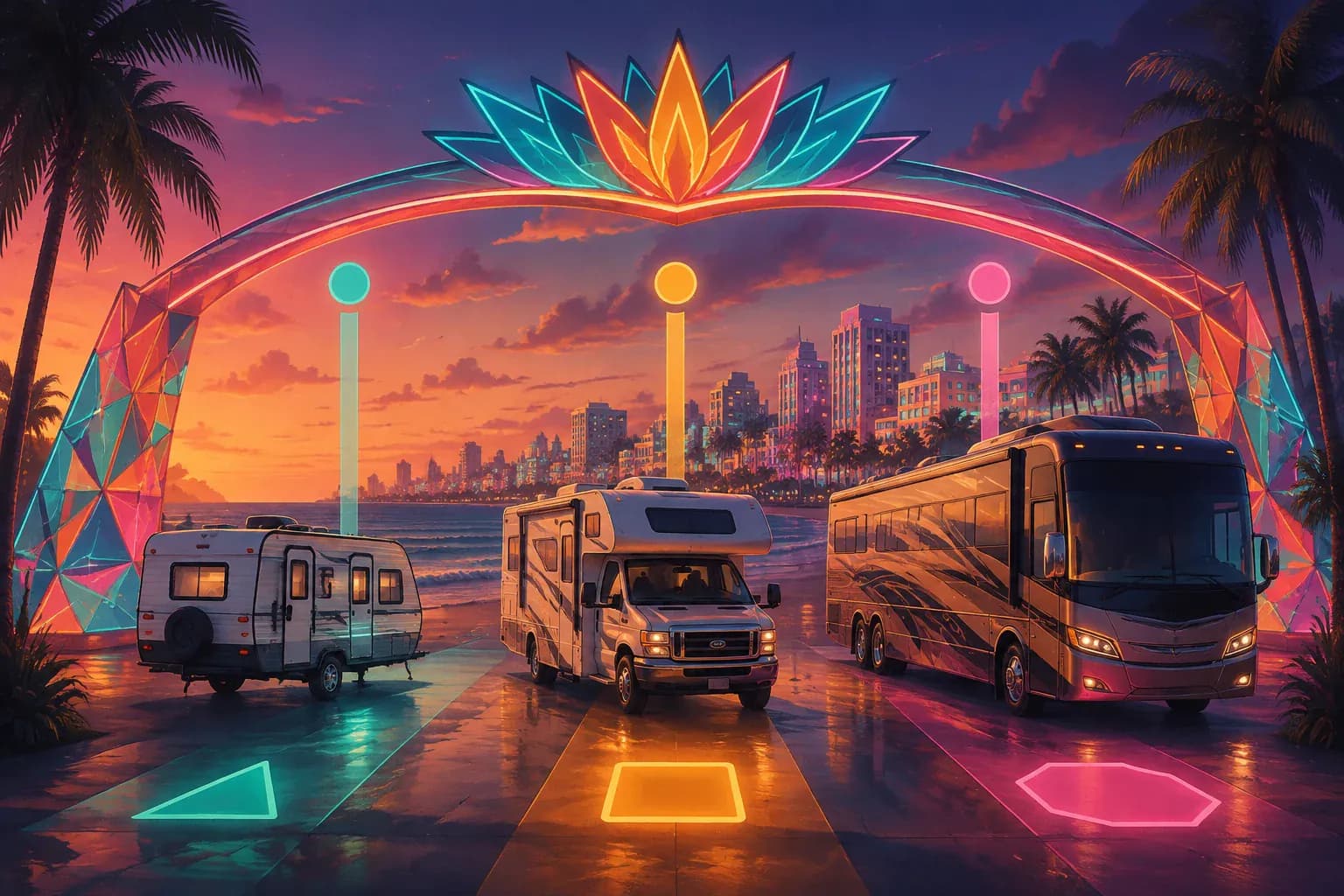 RV set up for Love Burn RV pass by length near Virginia Key, Miami, with the Love Burn pass and dry camping in mind