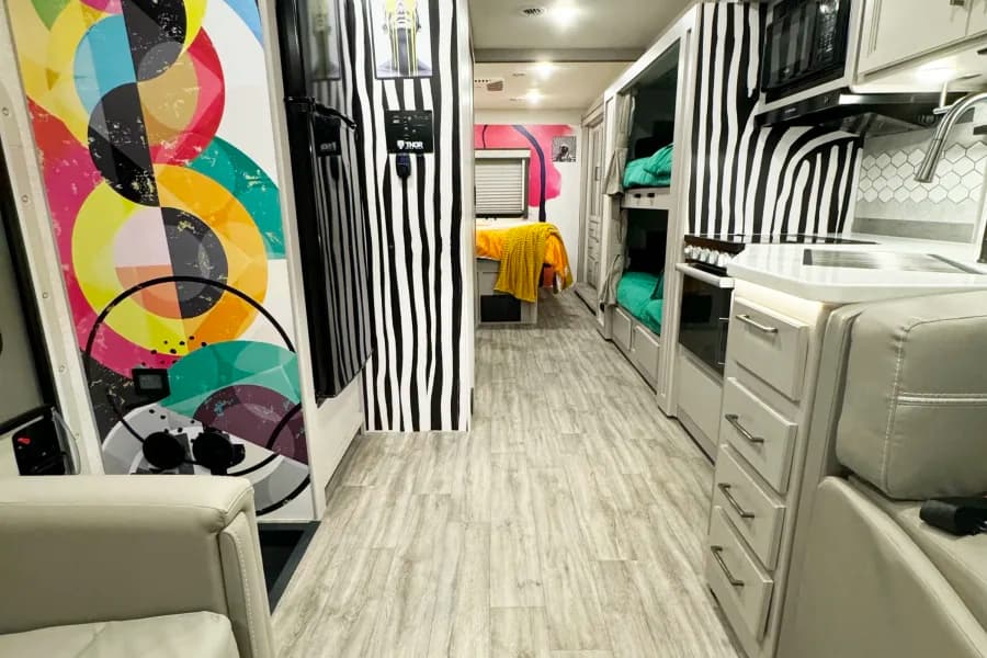 Cyan Art Home Class A RV rental in Miami Florida — exterior